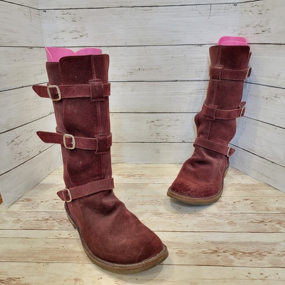 Fiorentini + Baker burgundy suede 3 buckle knee boots - Picture 4 of 13
